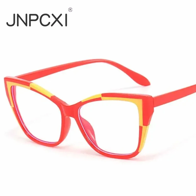 

JNPCXI Square Women Glasses Frame Clear Anti-Blu-Ray Eyewear Fashion Red Men Optical Frame