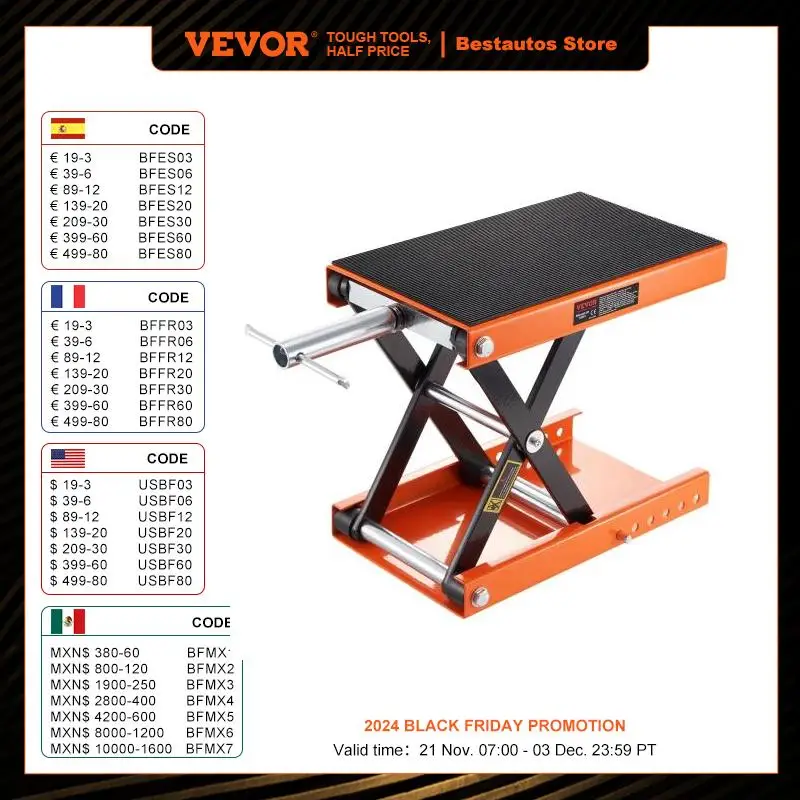 VEVOR Motorcycle Lift 350/1100/1500 LBS Capacity Motorcycle Scissor Lift Jack with Wide Deck & Safety Pin for Bikes Motorcycles