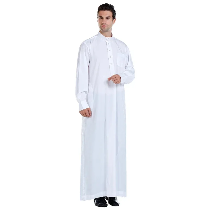 Vestido muçulmano tradicional para homens, oriente médio jubba thobe, com mangas compridas, mandarim, decote mandarim, arabe saudita