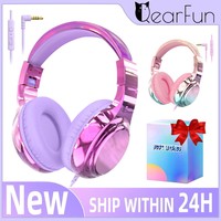 QearFun New Kids Headphones for School Wired Headphones with Microphone Noise Cancelling Headset for PC Computer Girls Gift