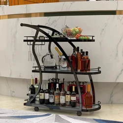 Iron Trolley Bar Cart Cocktail Dining Hotel Service Wooden High-style Food Serving Utility Multipurpose Cozinha Rolling Tool