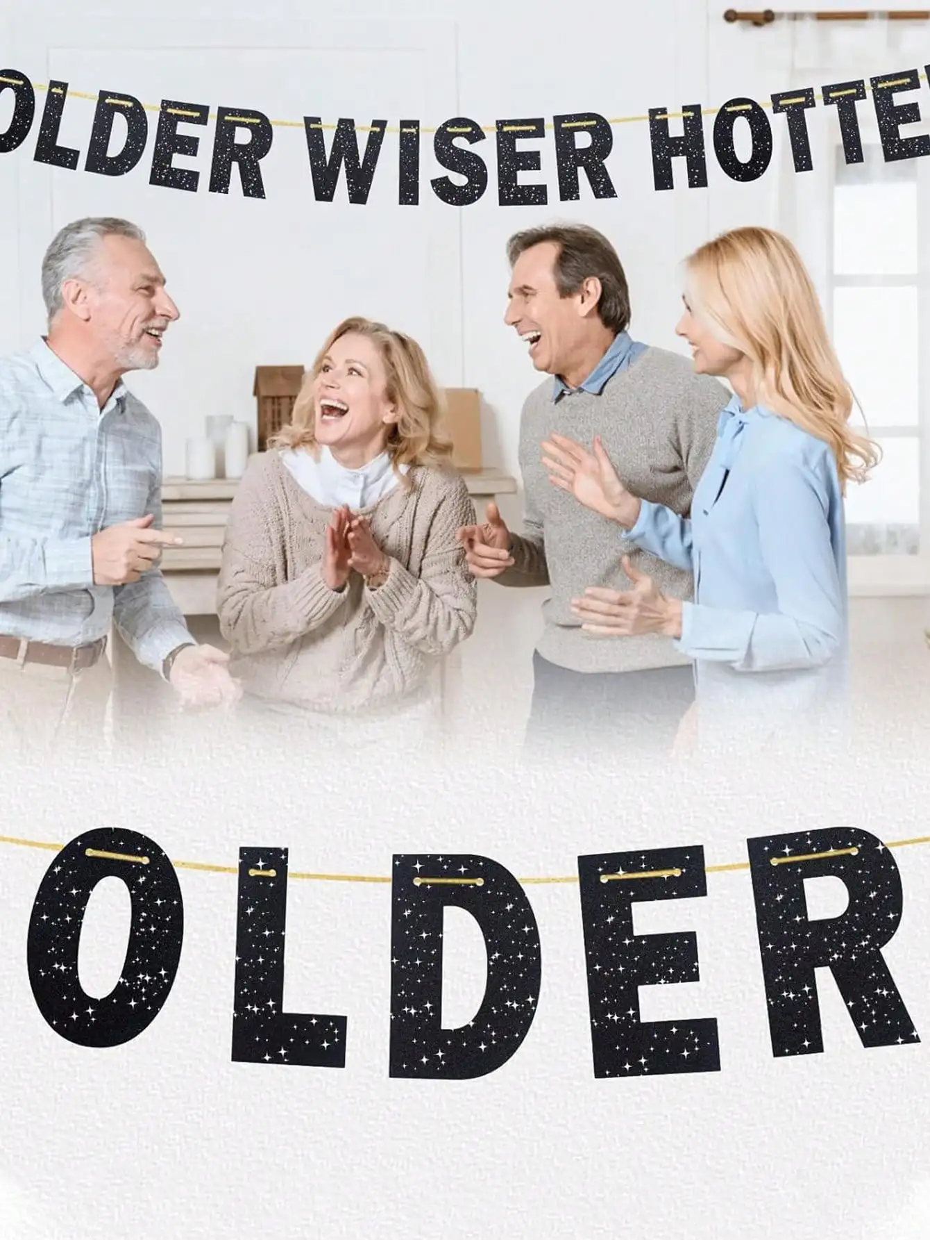 1 Satz Wiser Hotter Flash-Banner, lustiges Geburtstagsbanner, Oldder Wiser Hotter Glitter Black Banner – lustiges Geburtstagsbanner – Detail 4