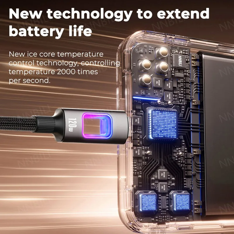 NNBILI Dual Type C PD 120W USB C إلى C سلك بيانات شحن سريع من النوع C شحن سريع لجهاز MacBook iPad iPhone 17 16 Samsung Xiaomi