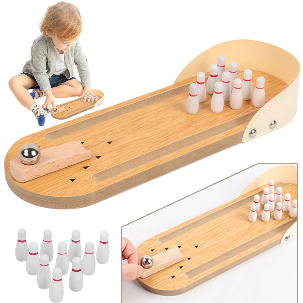 Tabletop Mini Bowling Game Set with 10 Pins Wooden Board Bowling Toys Desktop Bowling Set for Men Women Teens Kids