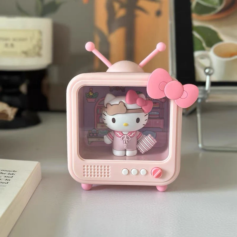 Kawaii Sanrio Hello Kitty Tv Channel Series Luminous Doll Cute Kuromi Melody Nightlight Desktop Ornament Model Halloween Gift