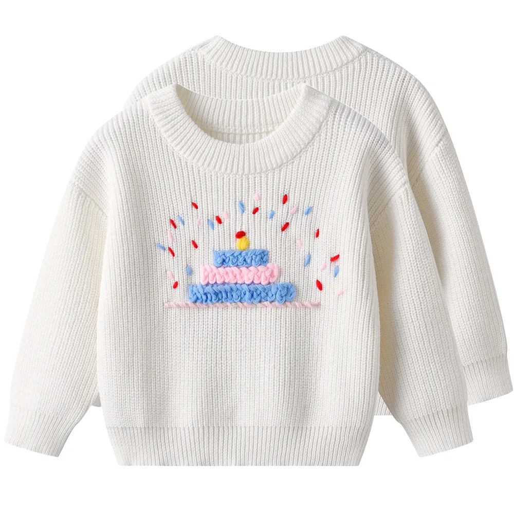 

Новый хлопковый свитер для девочек на зиму и осень 66-130, вязаный белый трикотаж, детская одежда для торта, детский студенческий топ, пальто 0-7 лет