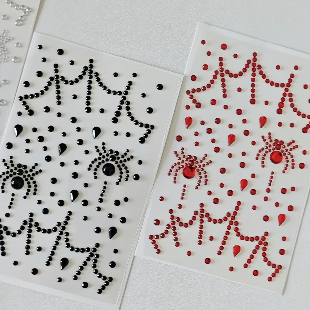2PCS Shiny Halloween Stickers Self Adhesive Spider Pattern Rhinestones Stickers Versatile Convenient Facial Crystal Stickers