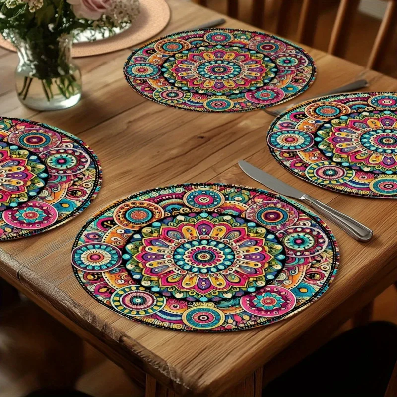 VIKAMA Bohemian Mandala Round Table Mat Waterproof, Oil proof, Thermal Insulation Table Mat Ethnic Style Desktop Decoration