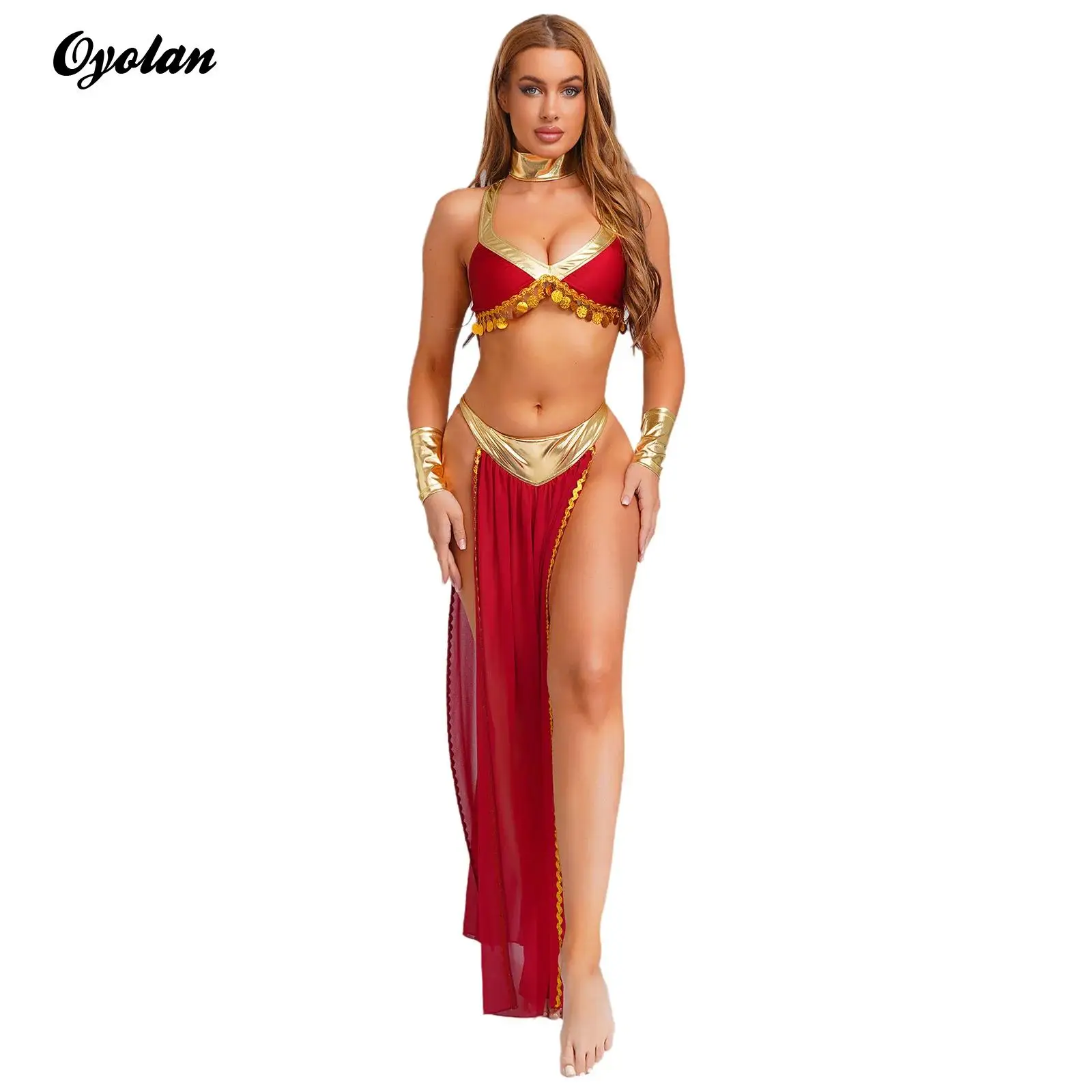 

Женский восточный индийский арабский костюм принцессы для ролевых игр, костюм живот, древнеегипетская восточная королева, наряды для косплея, укороченный топ, юбка