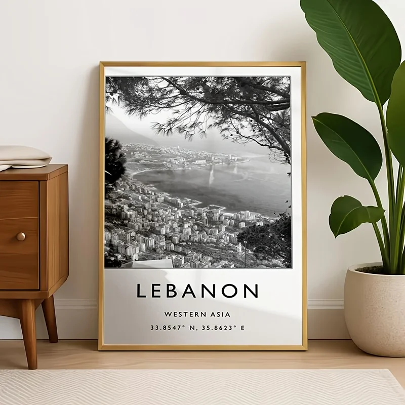 2D Flat, 1pc Frameless Beirut Lebanon Poster - Vertical Suitable for Rooms Lebanese Landmark Print, Minimalist Black & White