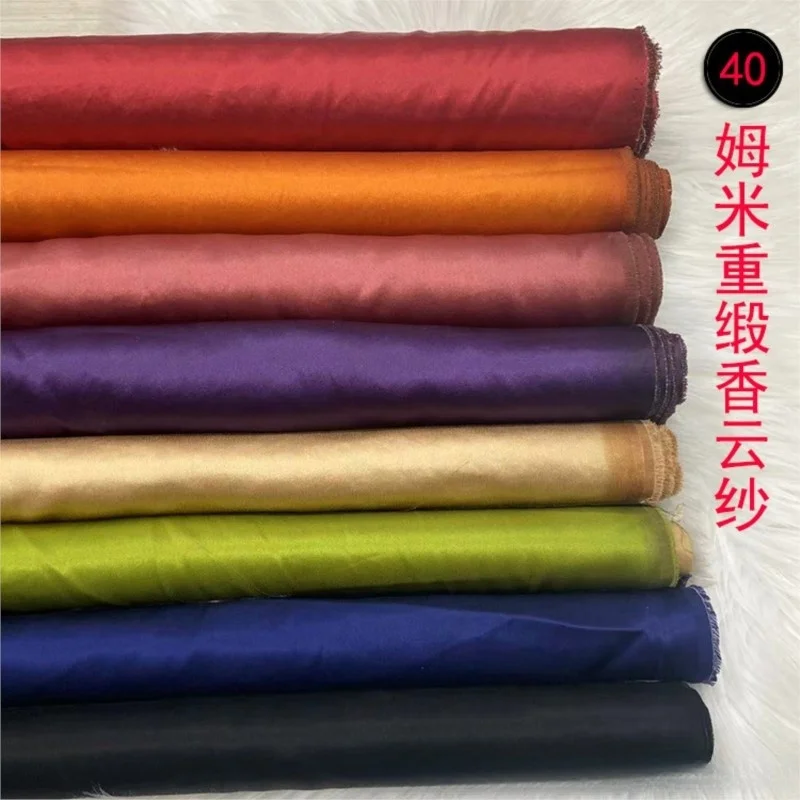 

Solid color 40 momme thick satin Xiangyunsha silk fabric ramie cheongsam set