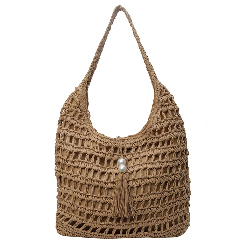 

Handwoven Woven Summer Handbag Large Holiday Travel Handbag with Tassels Vacation Bag Top Handle Bag for Women and Girls