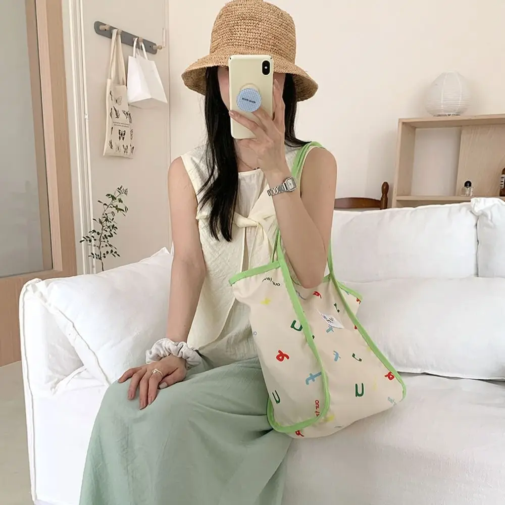 

Tote Bag Casual Chic Hobo Bag Lightweight Large Capacity Cartoon Shopping Bag Portable Letter Dopamine Color Basket Bag Shopping