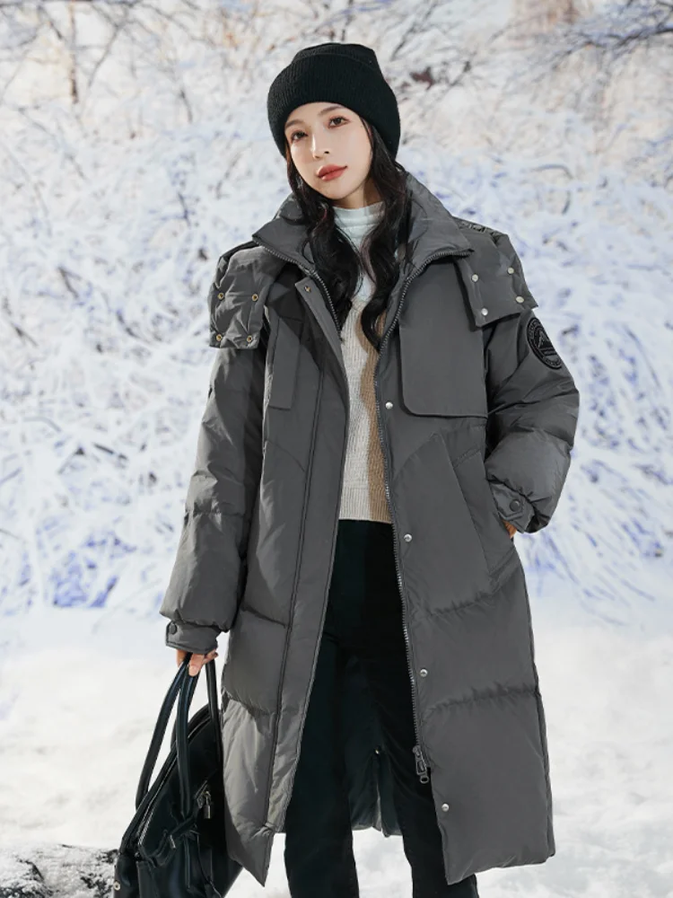 

Winter Clothes for Women Loose Fattening Plus Size Long Down Coats White Duck Down Thick Warm Parka Removable Cap Women's Coat