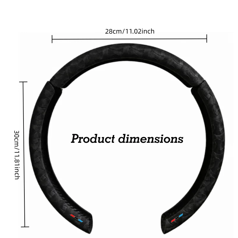 Blue, black, and red diagonal three-color car anti-slip fan-shaped embossed pattern PU Leather steering wheel cover3 Segmented t