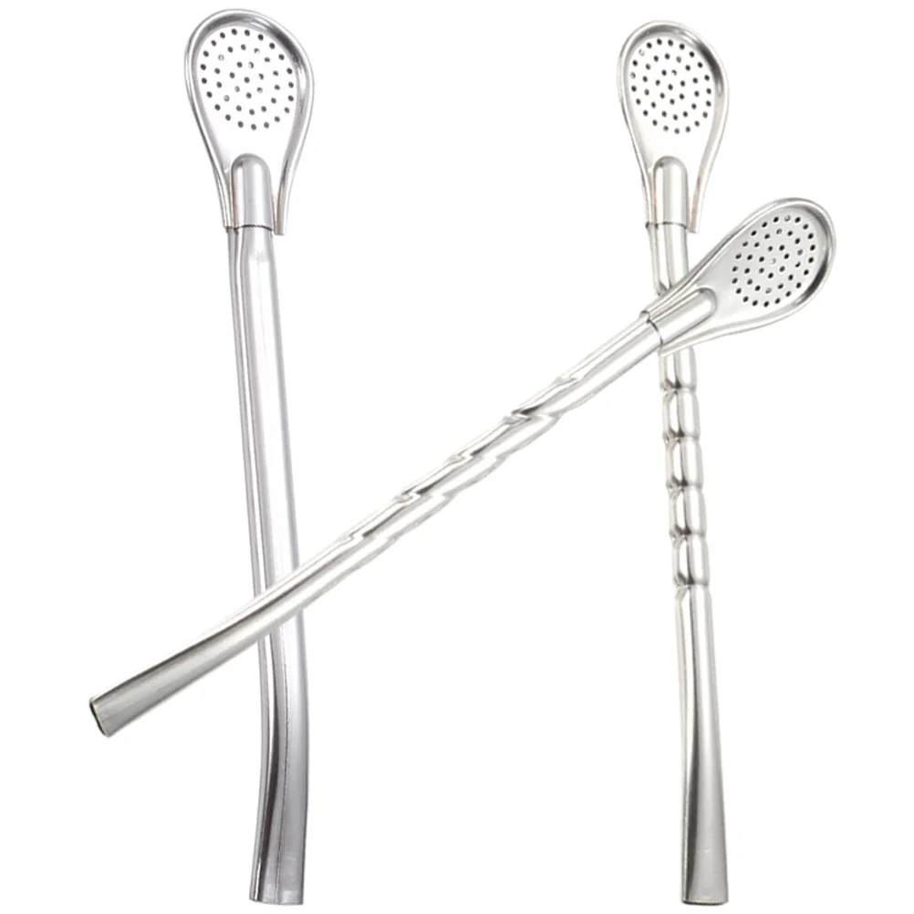 

3pcs Extended Filter Pipette Spoon Reusable Drinking Stirring Portable Metal Stainless Steel Silver Straw Kitchen Tool
