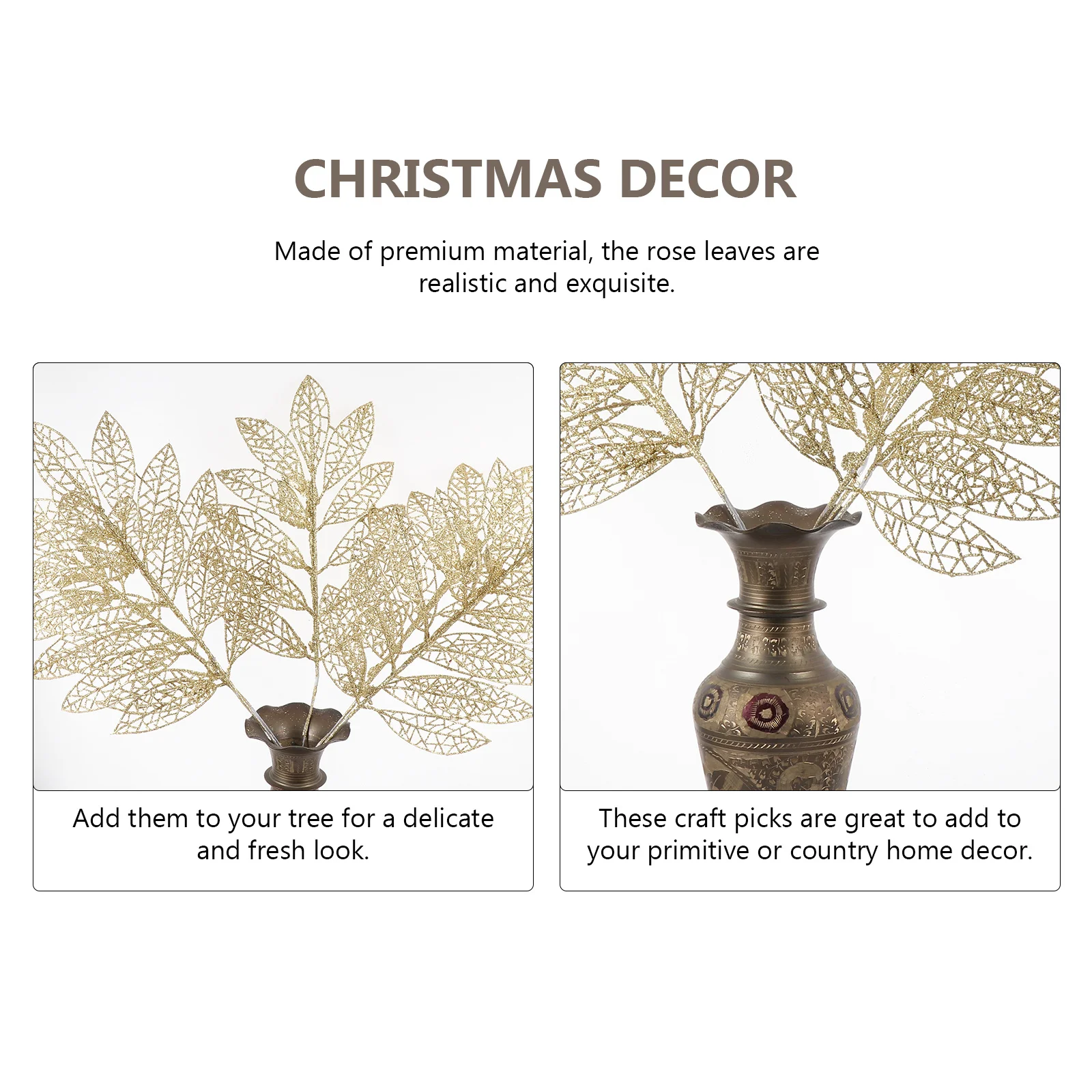 

5Pcs Artificial Rose Leaves Christmas Decor Lifelike Hollow Glitter Xmas Tree Pendant Home Decoration Accessories