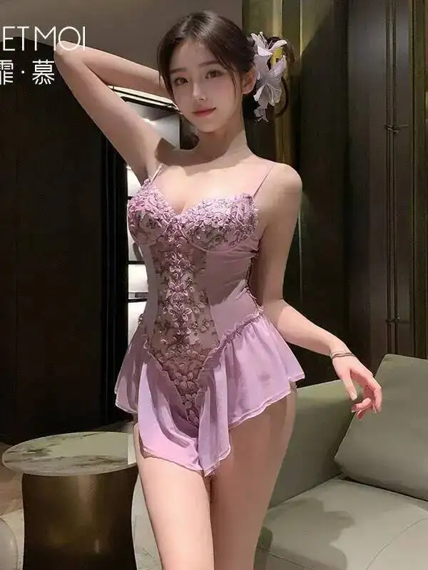 Pure Desire Deep V Floral Crotchless Camisole Bodysuit Sexy Temptation Women Rompers Clothing Body Suits Mesh Lace Sheer H32N