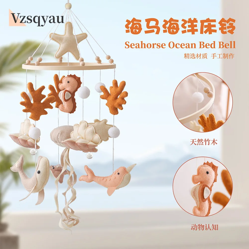 Ocean Nursery Mobile für Jungen und Mädchen, neutrales Kinderbett-Mobile, Seepferdchen, Qualle, handgefertigtes Baby-Mobile für Kinderbett, Babyrasseln und Mobiles