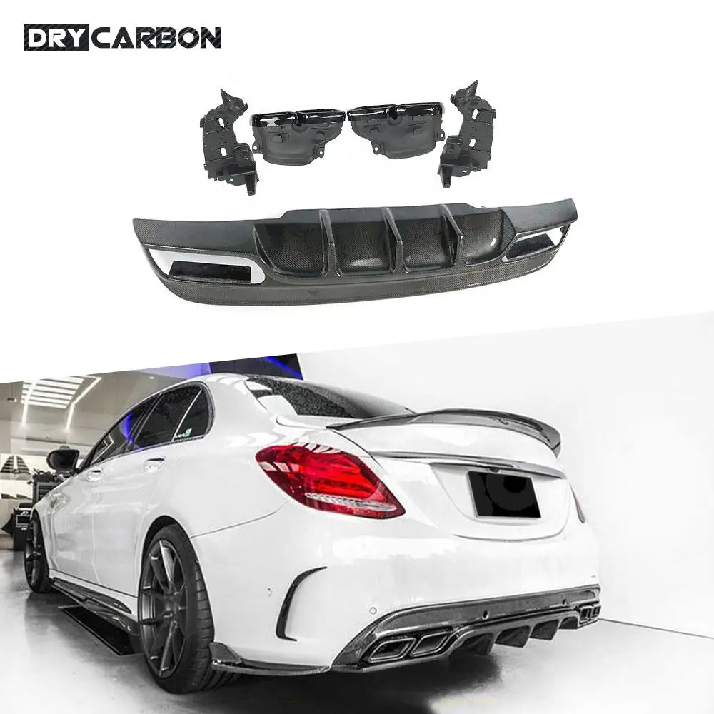 

Задний диффузор из углеродного волокна, спойлер с насадками для выхлопных газов для Benz C Class W205 C180 C200 C300 C63 Sedan 2016-2021