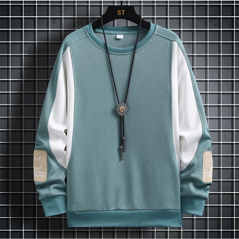 

Men O-neck Sweatshirts Spring Autumn New Trendy Streetwear Loose Patchwork Long Sleeve Pullover Sweatshirt Casual Tops