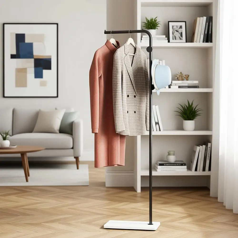 

Белая напольная вешалка-стойка L-образной формы с 3 крючками для прихожей, для пальто, шляп и одежды