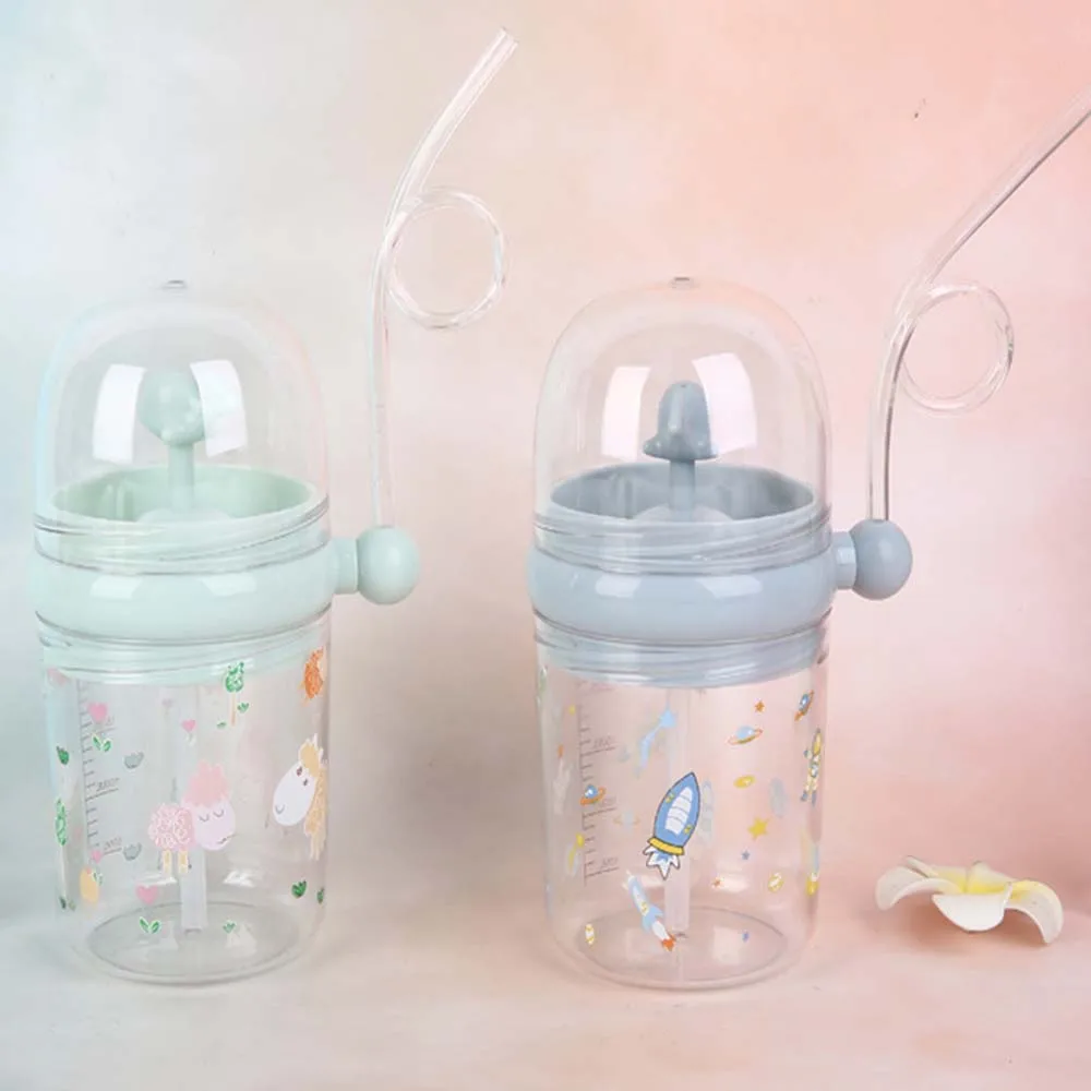 

Portable 250ml For Kids Cartoon With Straws Plastic Feeding Bottles Children Water Cups Drinking Cup