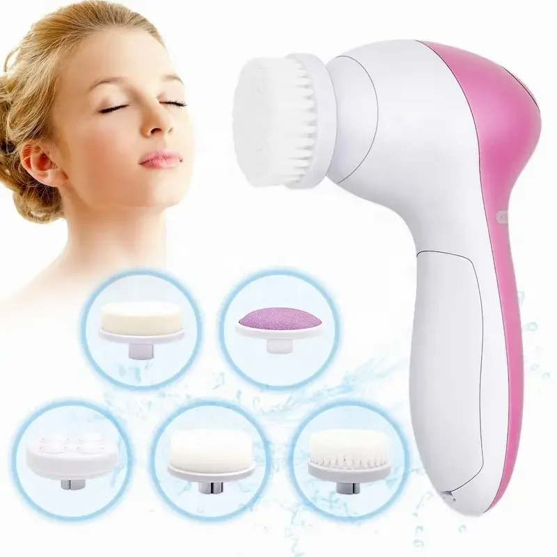 Limpador facial elétrico 5 em 1, escova de limpeza facial, máquina de lavar, spa, massageador para cuidados com a pele, limpeza de cravos, ferramentas