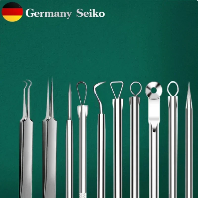 11Pcs Acne Needle Professional Tweezers Acne Remover Ultra-fine No. 5 Cell Pimples Blackhead Clip Facial Pore Cleaning Care Tool