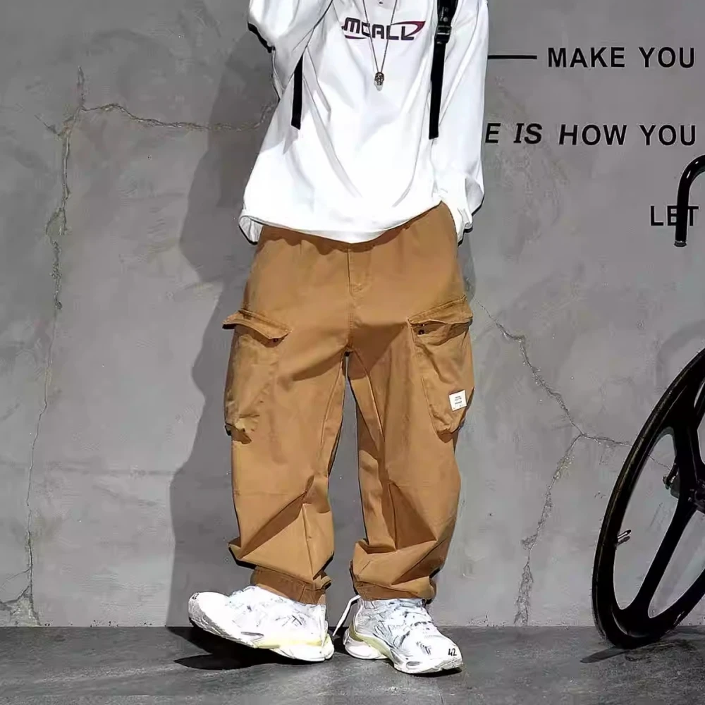 Hochwertige japanische Streetwear Baggy Cargo hose für Männer plus Größe Hip Hop Harems hose Harajuku lässige Hose mit geradem Bein