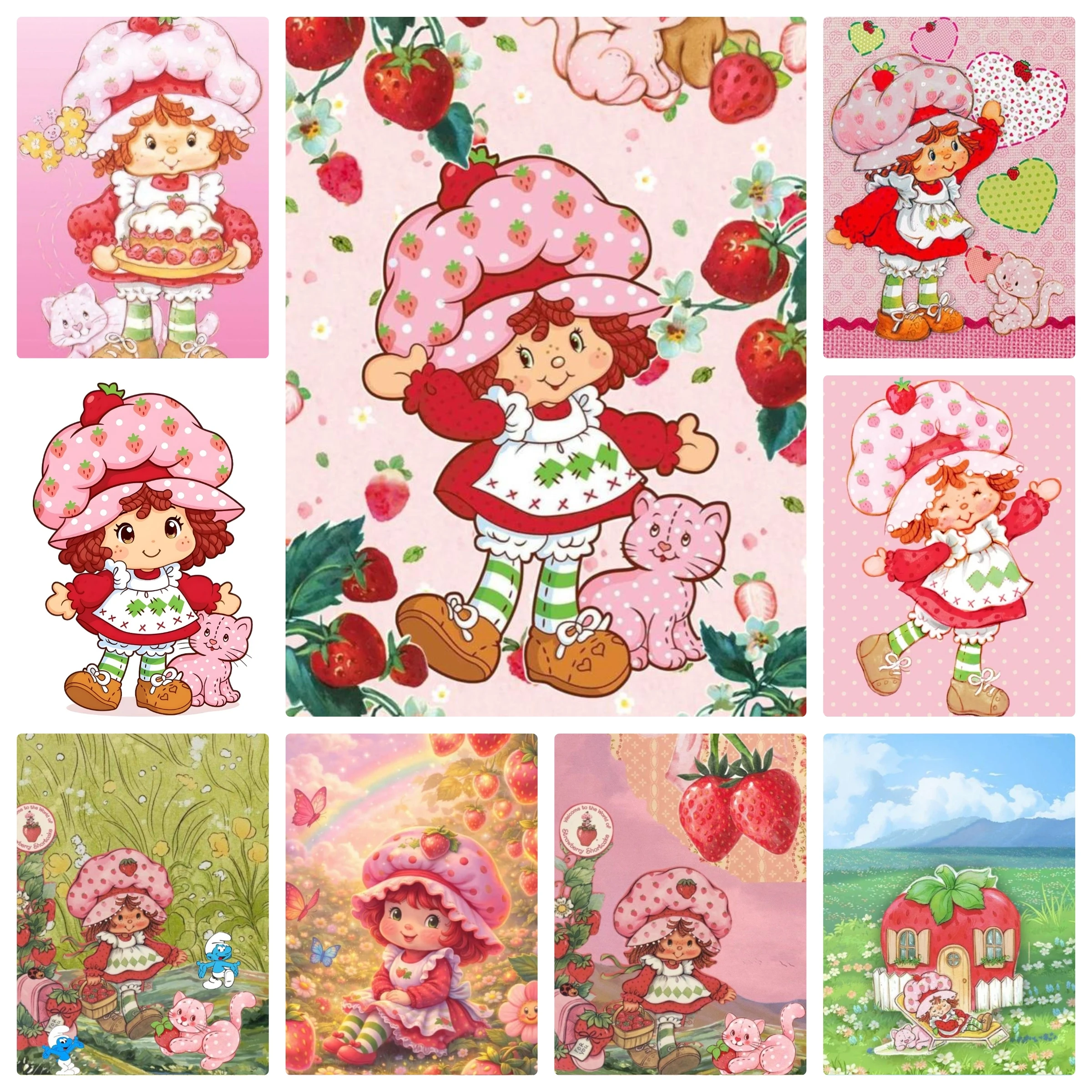 Niedliche S-Strawberry Shortcake 5D DIY Vollrund-Diamantmalerei für Zuhause, Wohnzimmer, Schlafzimmer, ästhetische Dekoration, Geschenk