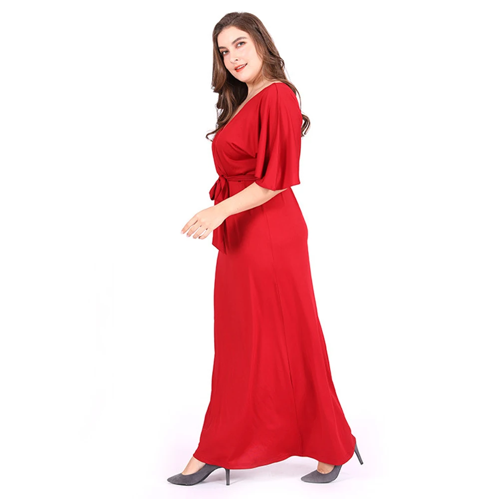 Curvy Plus Size Dress Red Ladies Summer Dresses For Women 2024 Fine Long And Elegant Robe Sexy Dress For Mother\'s Evening Party