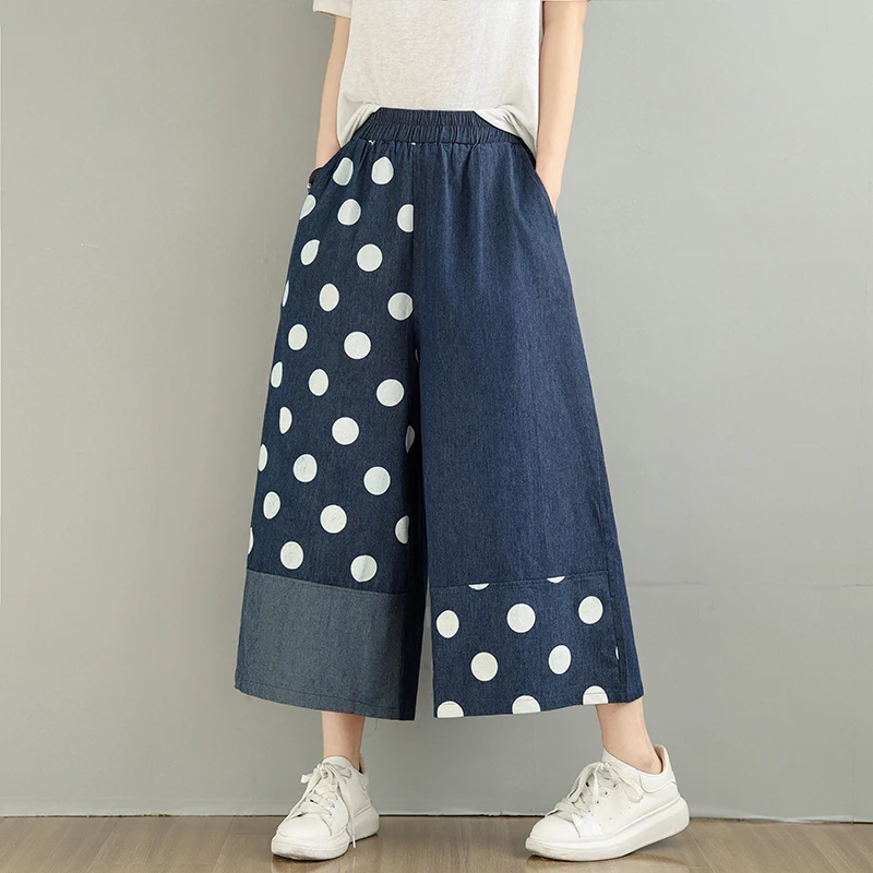 Primavera New Sle Artistico Patchwork Nove Tendenze Jeans Pantaloni a gamba larga a vita larga da donna Casual Loose Fit a vita alta