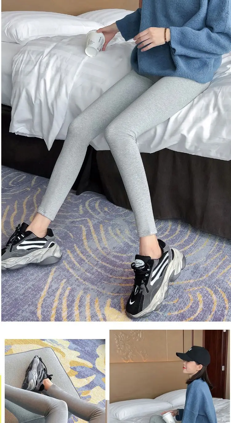 Black Leggings Woman Insulated Skin Student Nude Hips Jog Embroidery Loose Bootcut Thermo Checkered Matte V-Cut Beautiful Tights