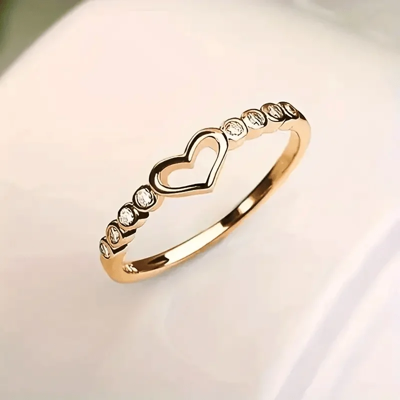 1 piece of fashionable heart-shaped simple hollow gold-plated rose gold women's ring