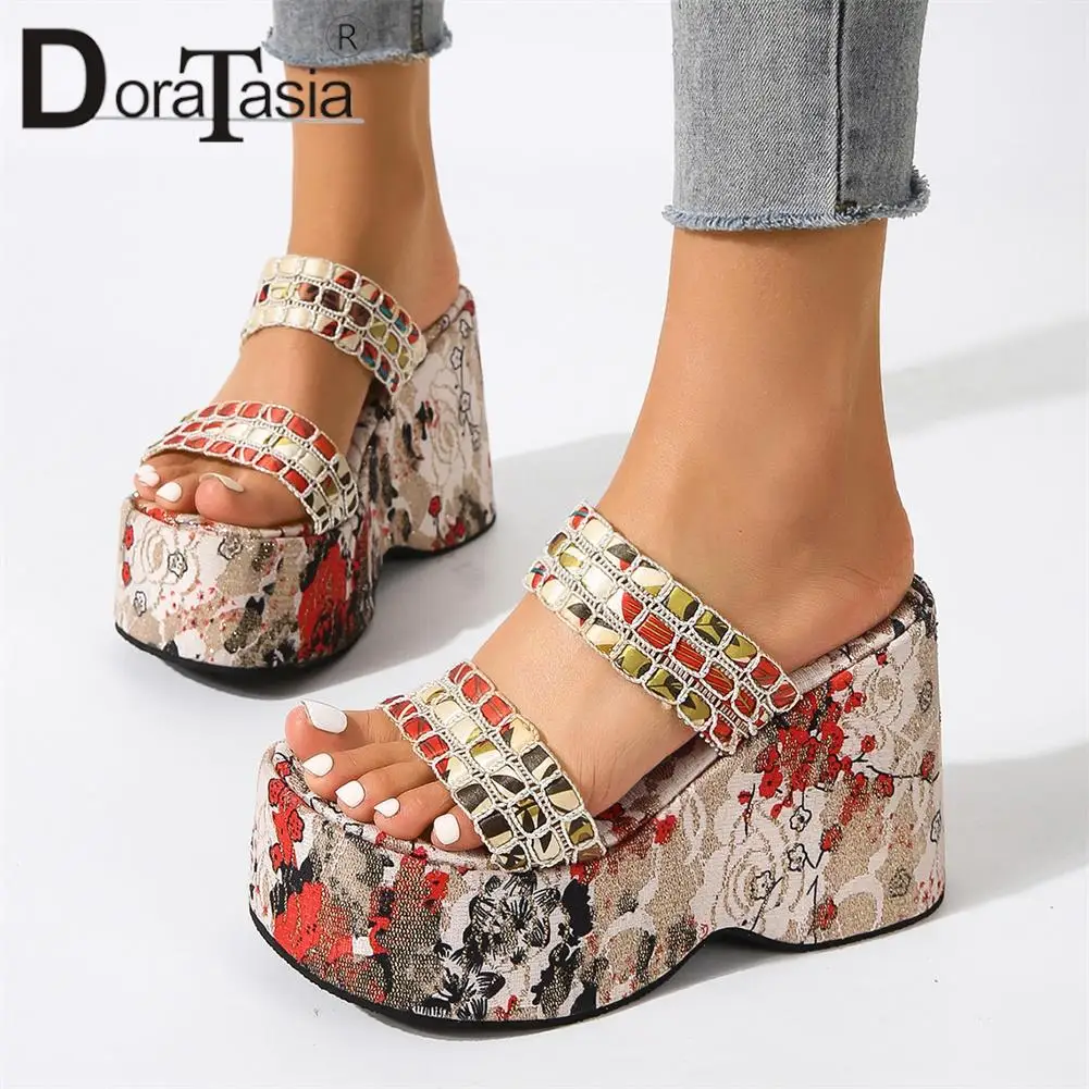 Luxury Brand New Female Wedges High Heels Slippers Fashion Crystal Mixed Colors Platform Slippers Women Casual Party Woman Shoes