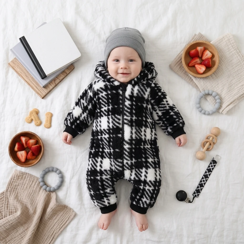Casual Thickened Winter Baby Boys Girls Christmas Clothing Long Sleeve Toddlers Rompers Warm Hooded