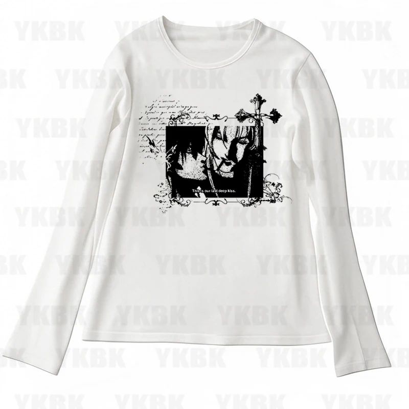Süße Mädchen Casual Baby Harajuku Anime Punk Print Langarm Street Tops Vintage Y2k Stil Emo Frauen Weste 2000er Jahre Mode Hot Girl