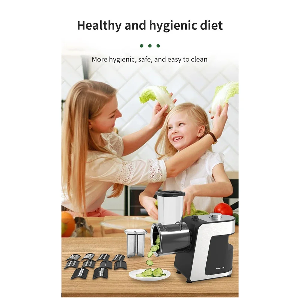 5-in-1 Electric Tabletop Cutter Stainless Steel Food Processor Chopper Multifunctional Kitchen Vegetable Fruit Grate