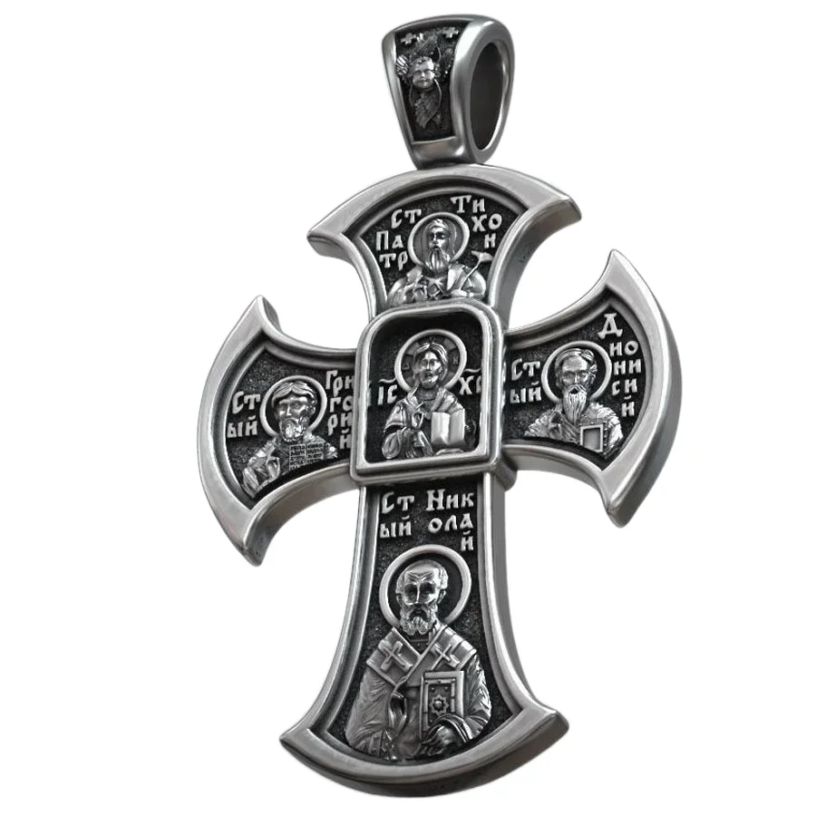 12g Jesus Christ Savior Orthodox Cross Religious Art Relief  Customized 925 Solid Sterling Silver Pendant