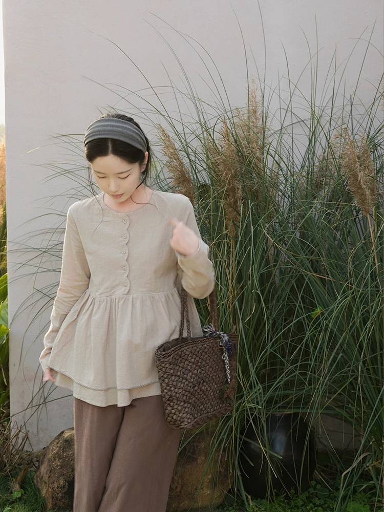 

Женская хлопковая блузка Lilian с вышитым воротником, двойным слоем и фактурной тканью, мягкая, удобная, с длинными рукавами, приталенного кроя, в уличном стиле