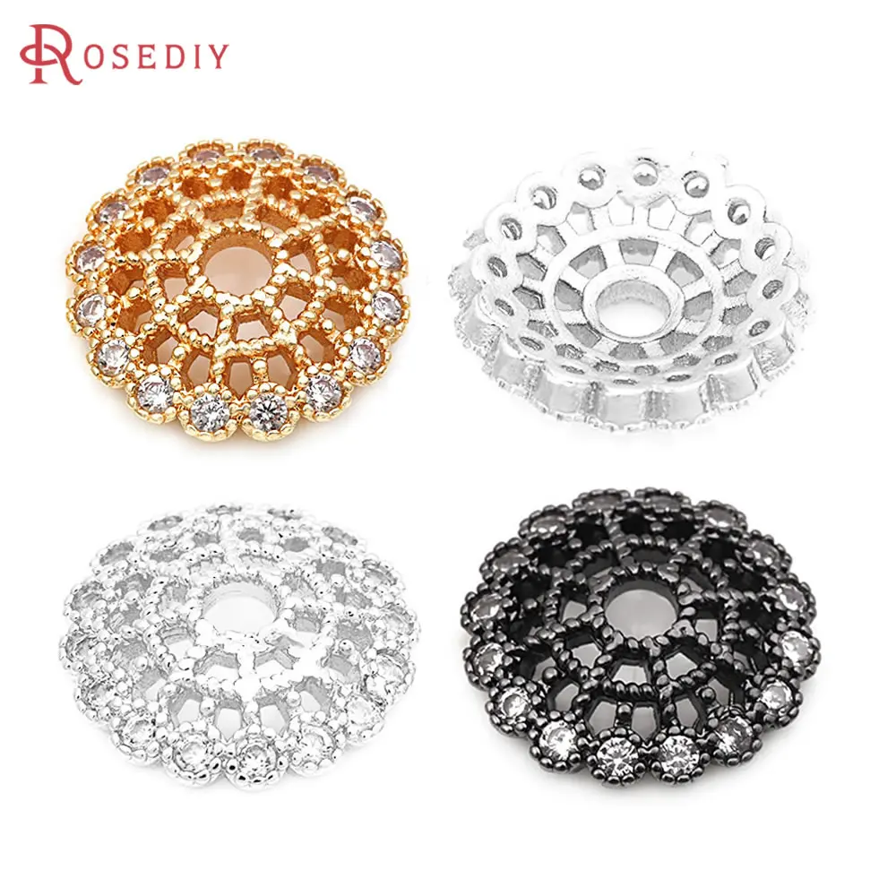 

10PCS 18K Gold Color Brass Zircon Round Beads Caps Necklace Earrings Jewelry Diy Accessories