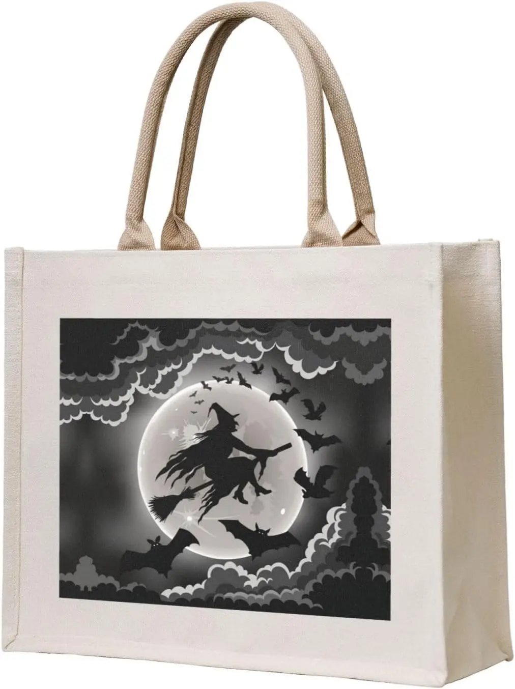 Halloween Witch Canvas Tote Bag For Women, Aesthetics Tote Bag Beach Travel Tote Handbags Shopping Daily Working