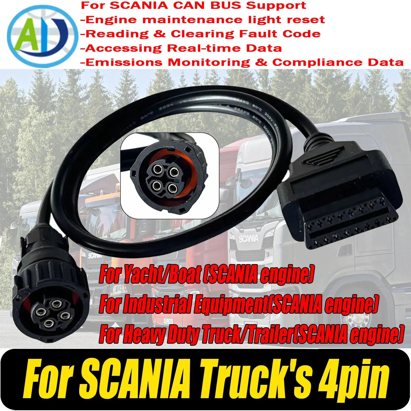 OBD2 Adapter 4Pin for Scania Marine Engine OBD2 Diagnostic Cable 4Pin CAN for Scania Marine/Off-Highway Engine J1939 Adapter
