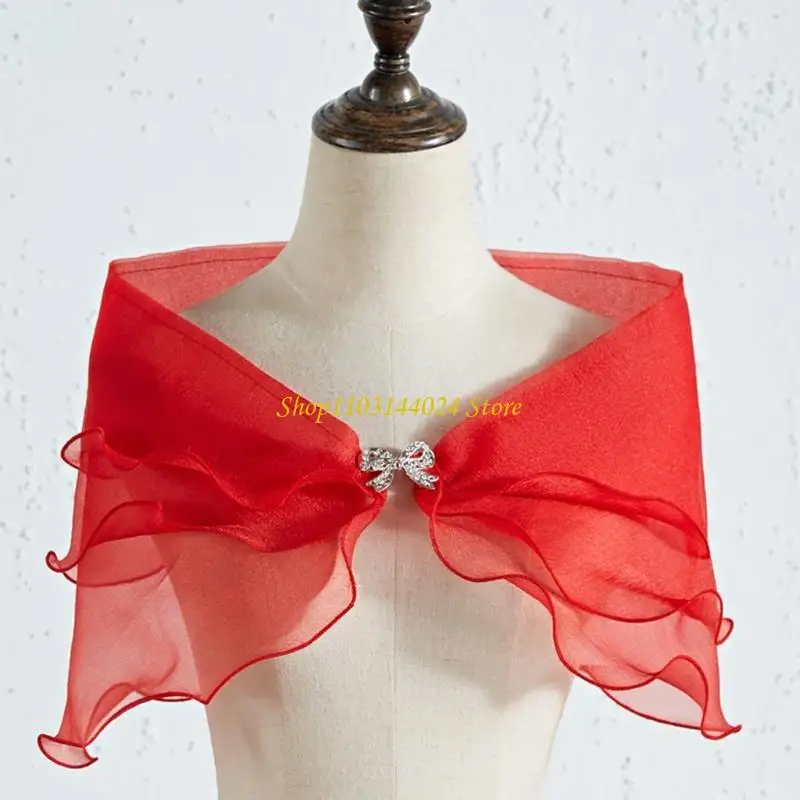 N5KE Women Women Gauze Shawl Wrap Wrap for Rhinestone Buckle Wedding Bress