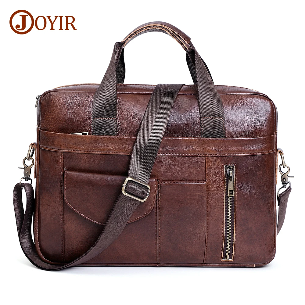 JOYIR Genuine Leather Laptop Briefcase for Men Retro Travel Messenger Bags 15.6 Inch High Capacity Computer Shoulder Bag