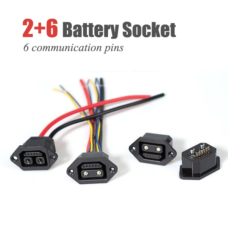 Electric Vehicles 2+6 Female Battery Socket with Wire E-bike 8Pin Lithium Battery Charging Port Adapter with Line and Signal Pin