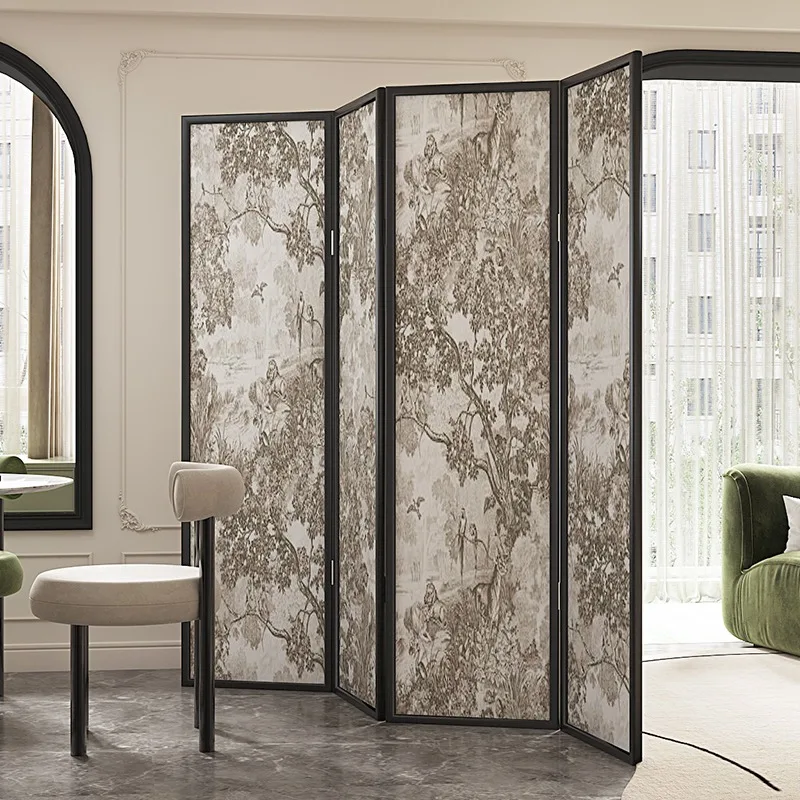 Mampara francesa de alta gama, partición de madera maciza, entrada de sala de estar sencilla y moderna plegable, refugio para dormitorio