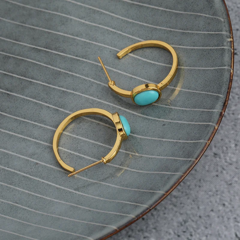 Classic Vintage Oval Turquoise Hoop Earrings Women\'s Delicate Jewelry Gifts For Her 1Pair