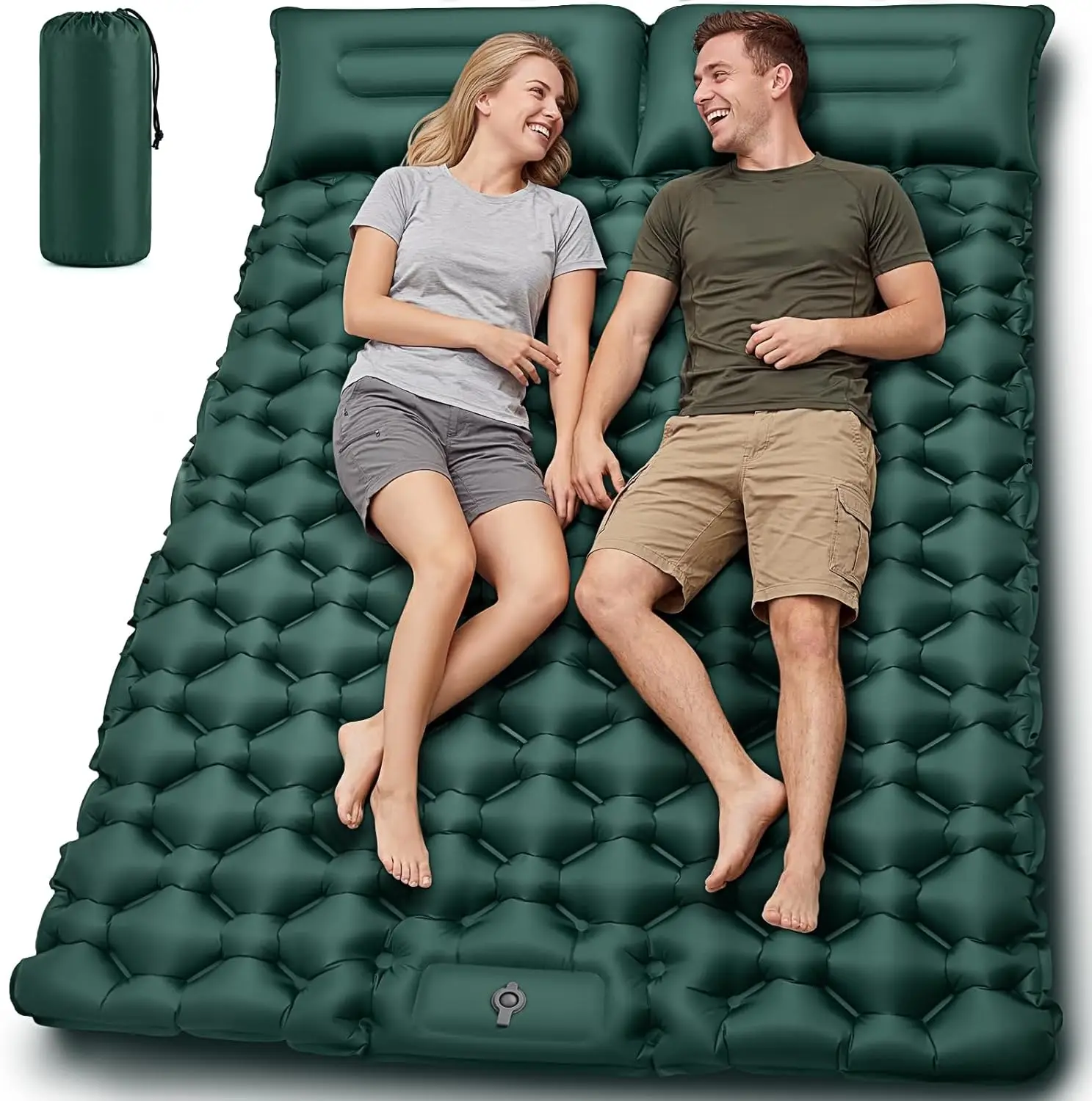 

Double Camping Sleeping Pad, 4' Extra Thick 2 Person Inflatable Sleeping Pad with Built-in Foot Pump & Pillow, Self Inflating Ca